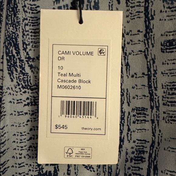 NWT Theory Women's Silk Cami Volume Dress In Cascade Block, Teal Multi, 10 - Picture 3 of 3